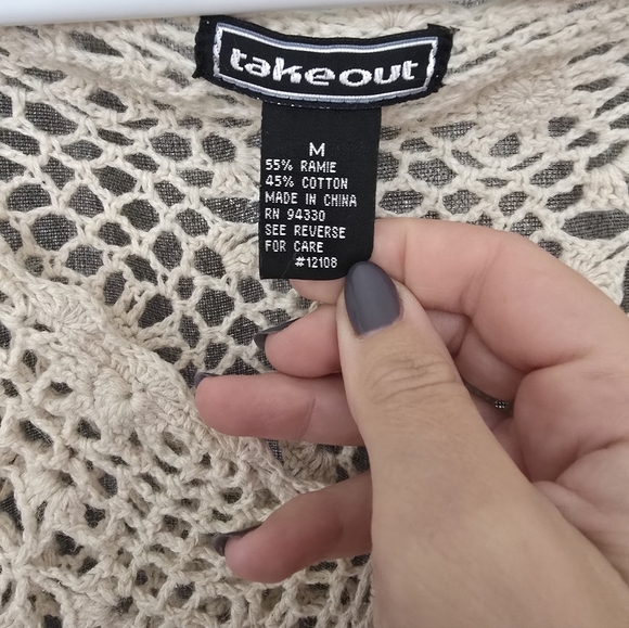 Vtg Y2k Set Of 2 Take Out Open Knit Long Sleeve Tops Ivory & Black Sz M Fairy - Picture 11 of 11